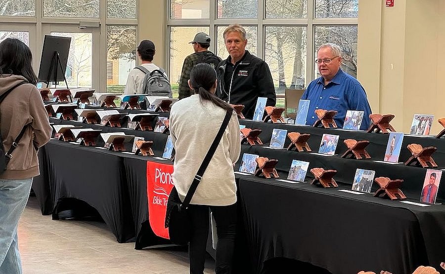 Table with various translations of the Bible set up in the LCU Christian Development Center