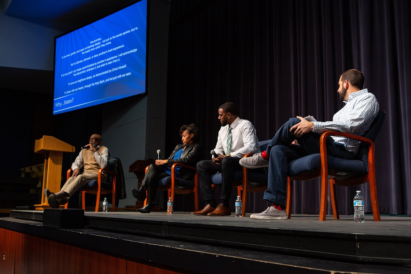 "Why Listen?" panelists onstage