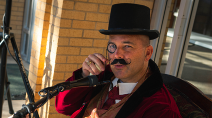 Josh Stephens in character for 24 hour reading marathon