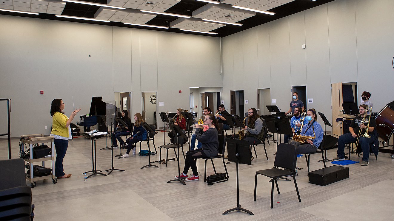Students rehearsing in new Music Center
