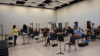 Students rehearsing in new Music Center