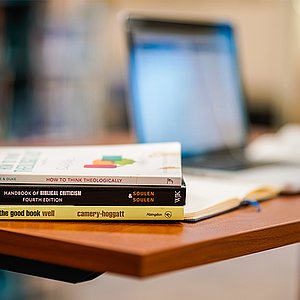 Books next to study area