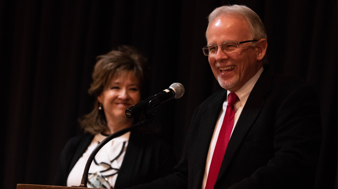 Randy Schow accepting the award at the podium