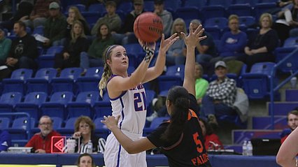 Lady Chap, Allie Schulte taking a shot during UTPB game