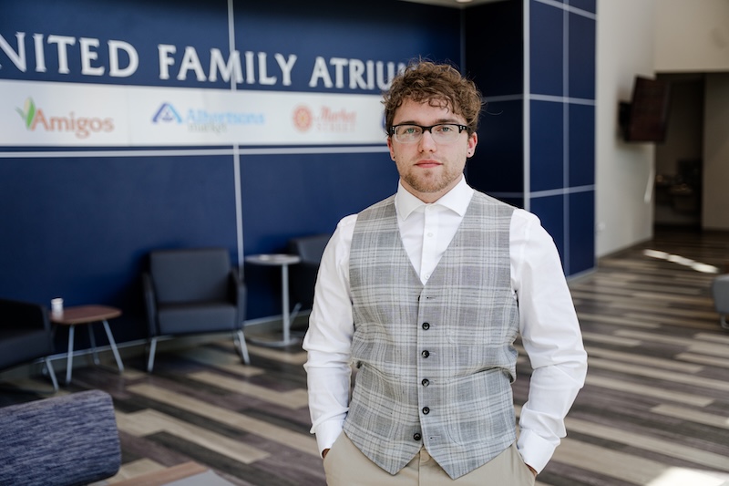 Jacob posing in the Center for Business