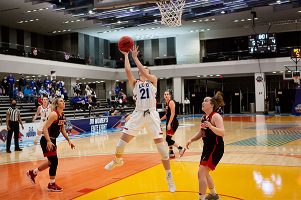 Allie Shulte goes up for a shot against Drury University