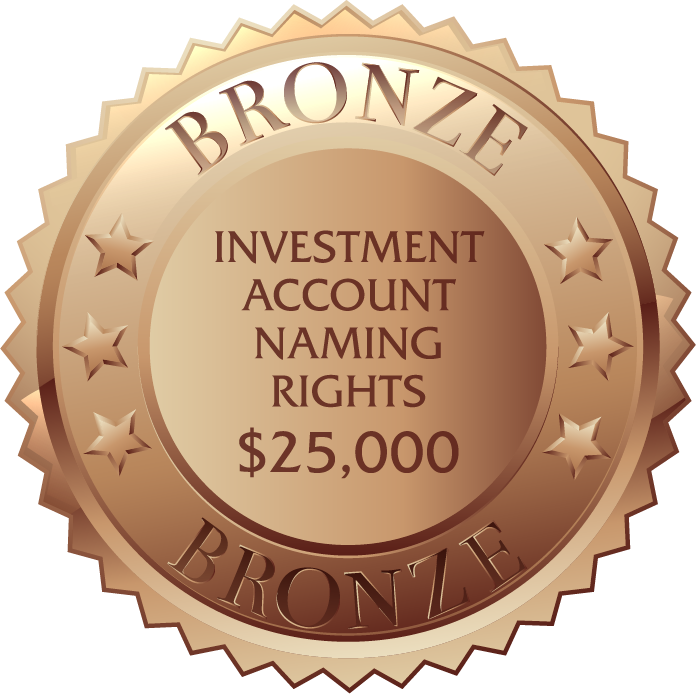 Bronze badge with the words "bronze investment account naming rights, $25,000"