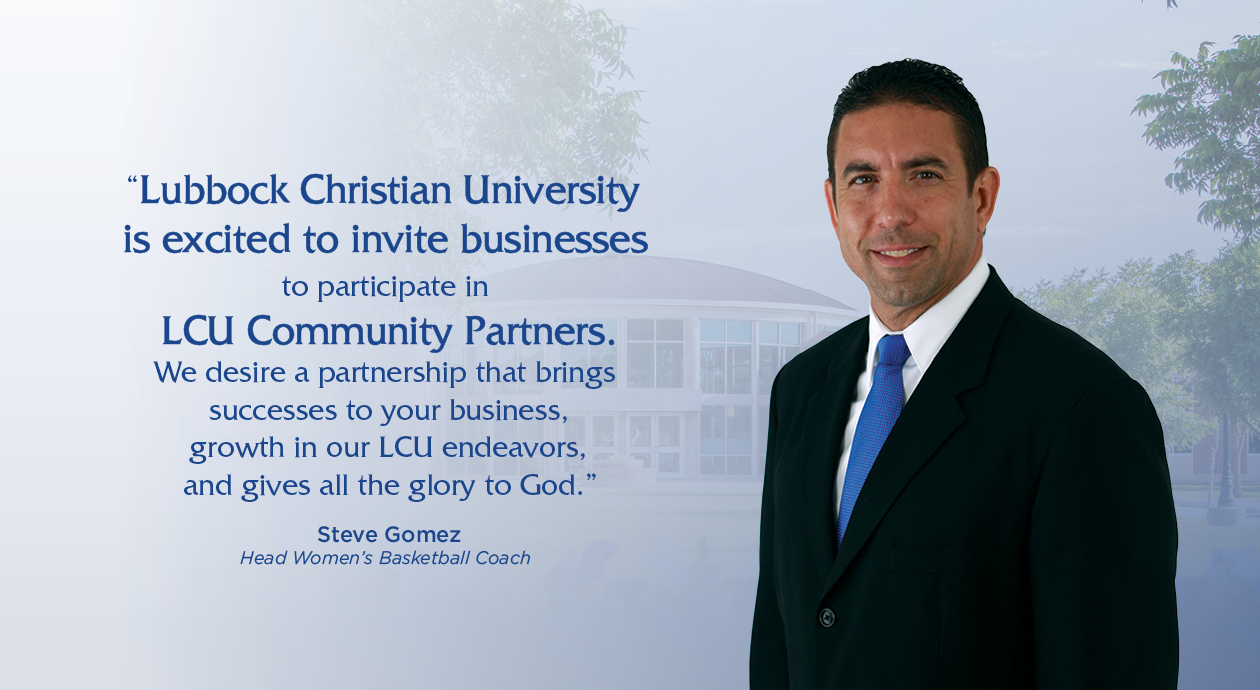 Steve Gomez in a suit beside text 