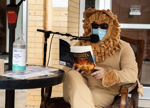 Dean of Students Josh Stephens, dressed as Alsan, finished the 24-hour reading marathon