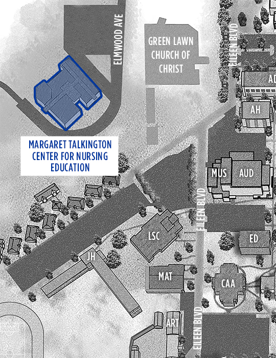 Map to the Margaret Talkington Center for Nursing Education