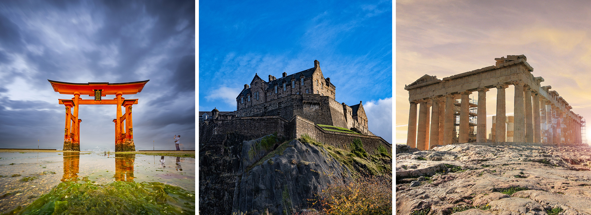 Collage of pictures from historical buildings from around the world